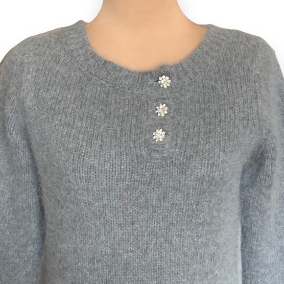 Vintage Armand Ventilo Lambswool Sweater Sz M Gray Fluffy Rhinestones Coquette - Picture 3 of 11